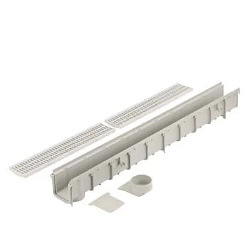 NDS 764 -3" Inch Pro Series Channel Drain Kit with Plastic Grates, End Caps/Outlet (1 Meter)