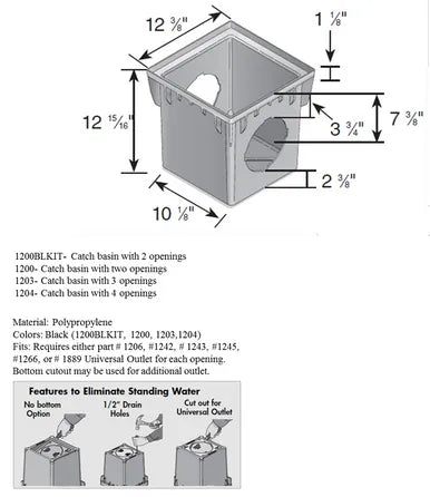 NDS 1200BLKIT - 12IN Catch Basin Kit - Black Grate