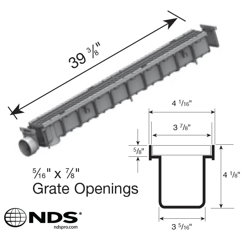 NDS 764 -3" Inch Pro Series Channel Drain Kit with Plastic Grates, End Caps/Outlet (1 Meter)