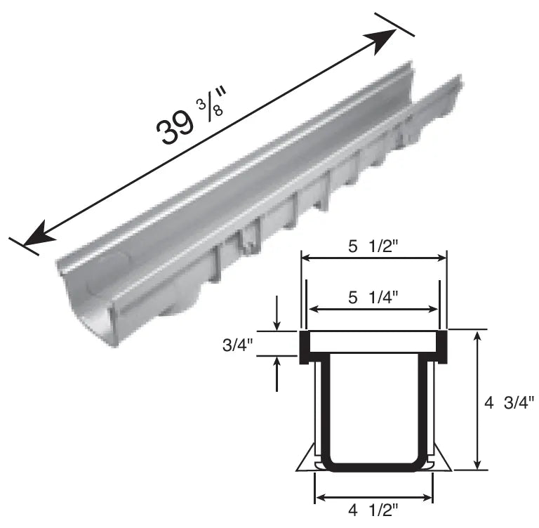 NDS 800 - 5" Inch x 40" Inch Pro Serie Channel Drain, Deep Profile