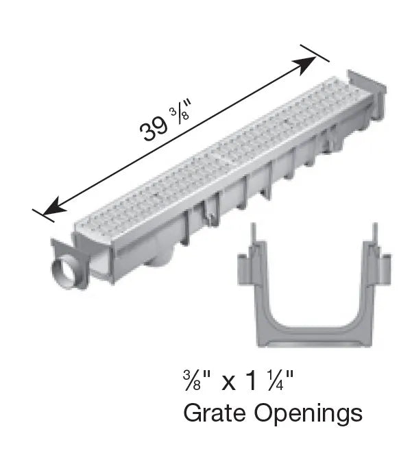 NDS 864GMTL - 5" Inch Pro Series Channel Drain Kit with Light Gray Metal Grate (1 Meter)